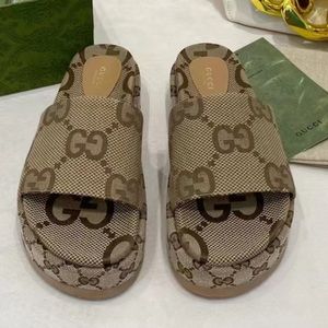 Camel and ebony maxi GG canvas with GG canvas trim Women's Platform